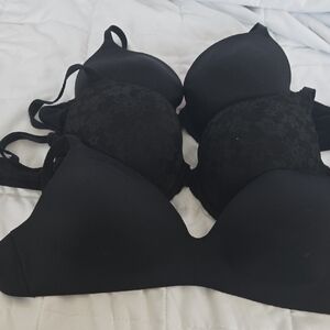 Elegant Black Lace and Smooth Bras Set